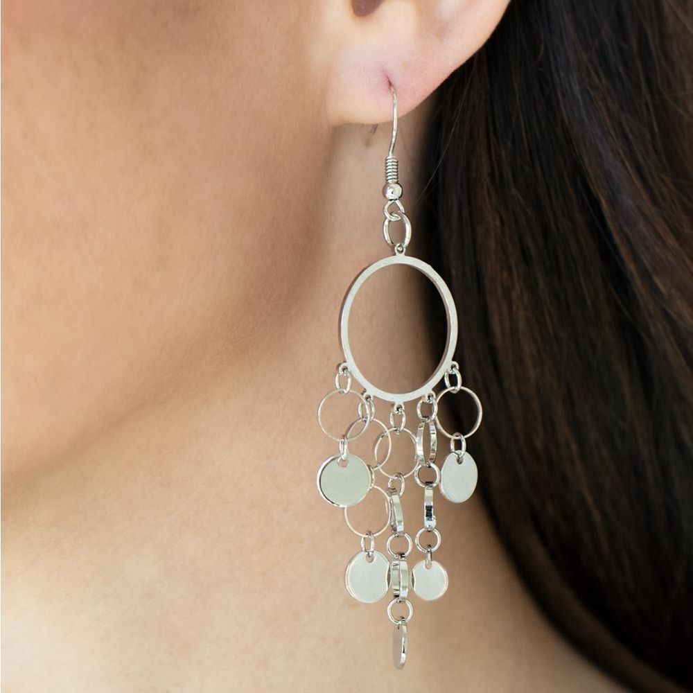 Multi tier silver circle dangle earrings fashion jewelry